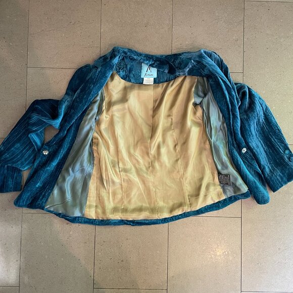 Stunning Marciano Woman's Teal Turquoise Crushed Velvet Blazer-Size 2 - Picture 5 of 12